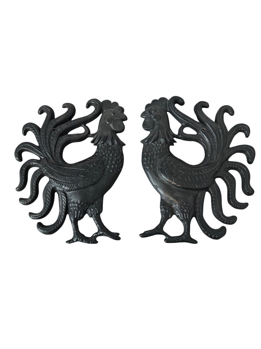 Vintage Cast Iron Roosters Chickens Set of 2